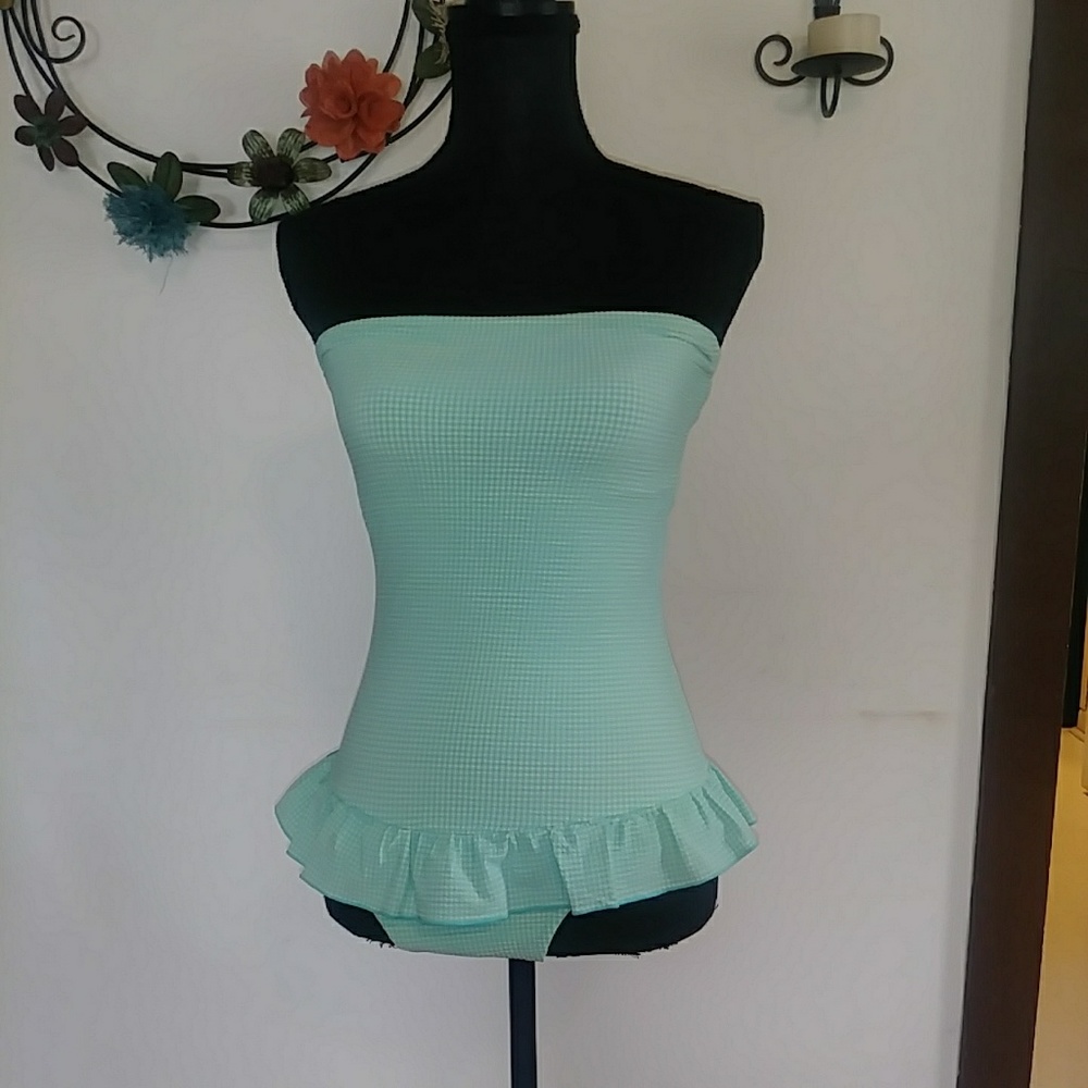 J Crew Gingham strapless swim suit size 6